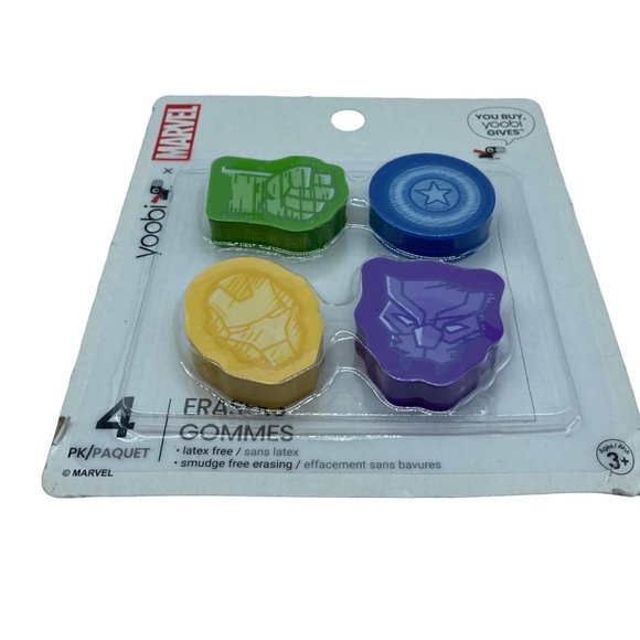 Yoobi x Marvel 4 Pack of School Erasers NWT Unopened Latex Free - Picture 4 of 4